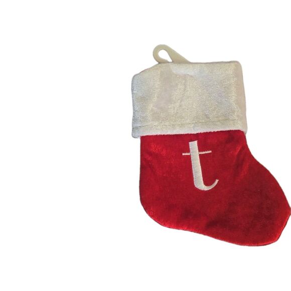Vtg Mini Monogram Red Christmas Stocking Letter T 5.5" Initial, Name Holiday - Picture 1 of 5